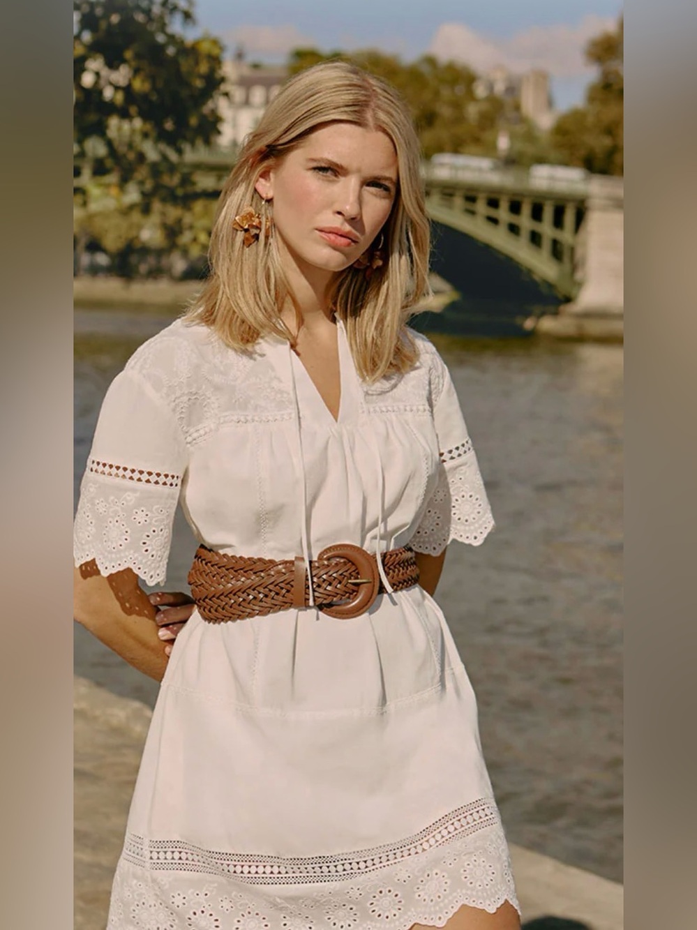 NWT Petite Studio Gwen Cotton Embroidered Dress XXS White
